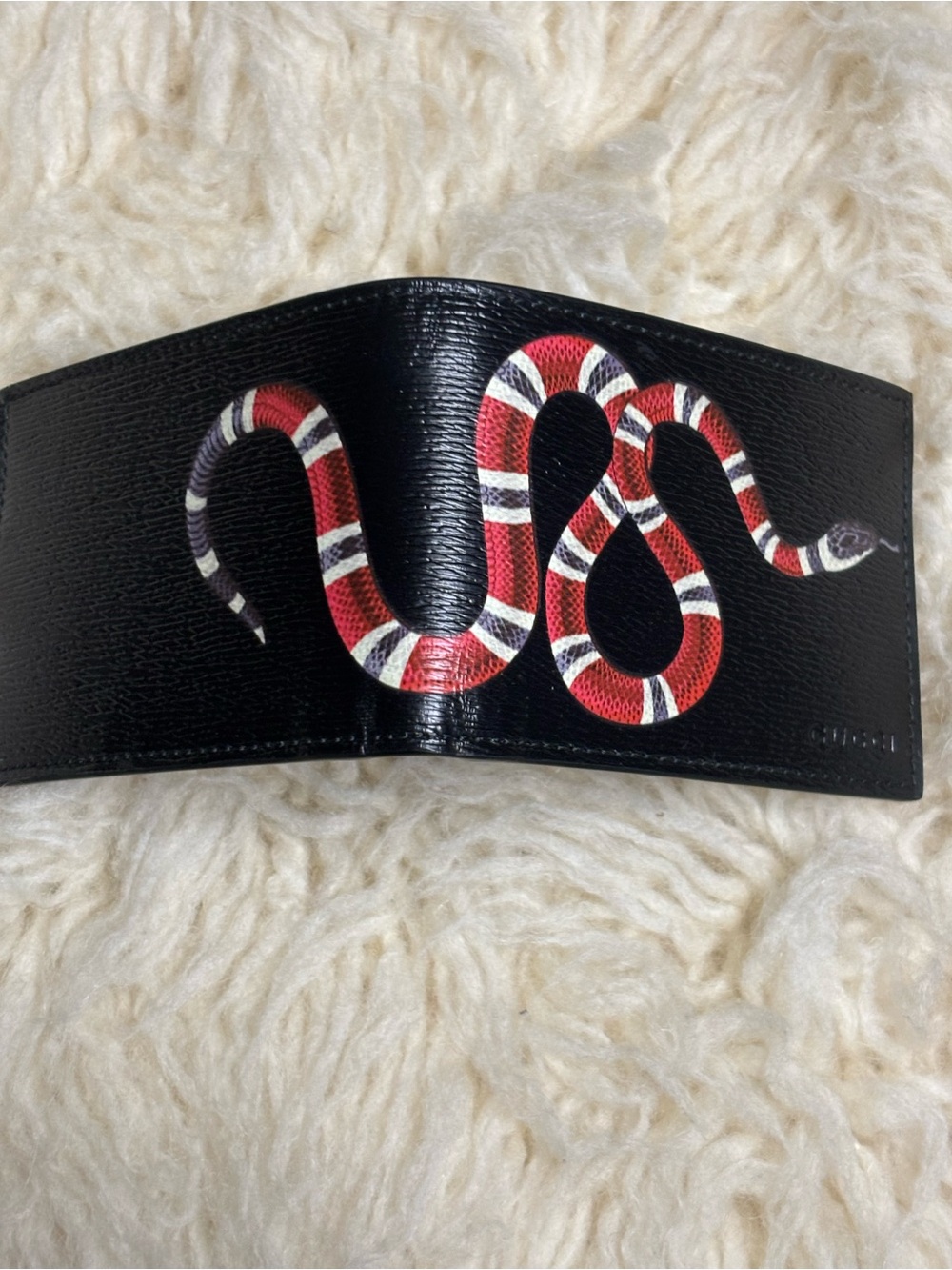 Gucci Black Card Holder with Red and White Snake Motif